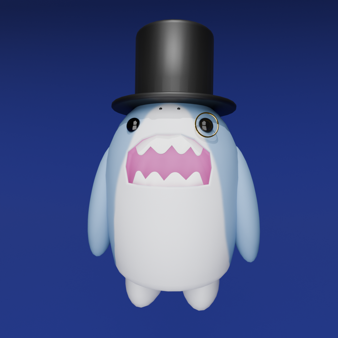 Chibi Styled: Shark Character with Monocle and Tophat
